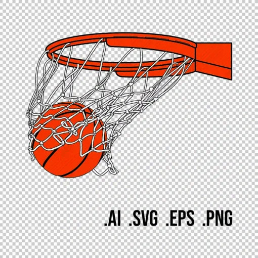 Basketball Swish - Digital graphics illustration, line drawing AI, SVG, EPS, PNG