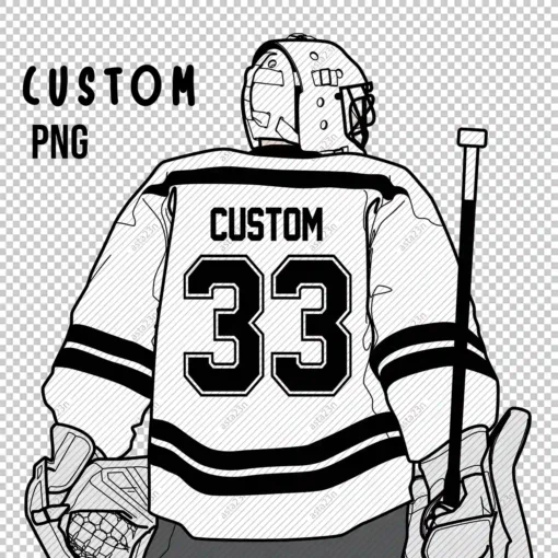 Custom Hockey Goalie Back Personalized With Name And Number - Digital graphics illustration, line drawing PNG