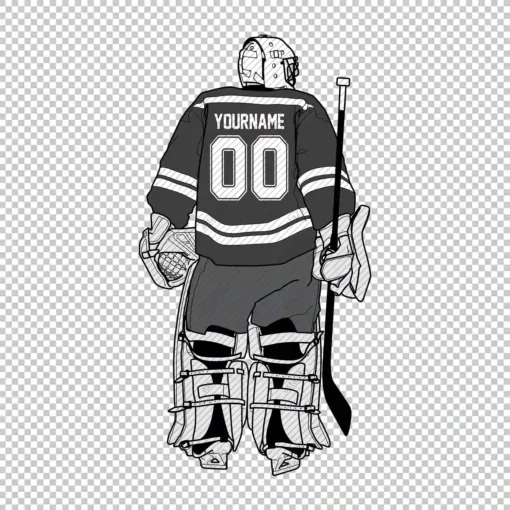 Custom Hockey Goalie Back Black Personalized With Name And Number - Digital graphics illustration, line drawing PNG