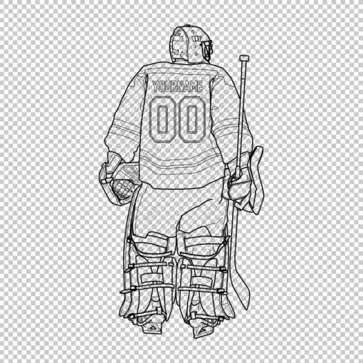 Custom Hockey Goalie Back Line Personalized With Name And Number - Digital graphics illustration, line drawing PNG