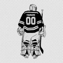 Custom Hockey Goalie Back Outline Black Personalized With Name And Number - Digital graphics illustration, line drawing PNG