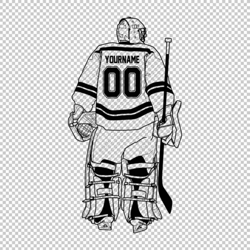 Custom Hockey Goalie Back Outline Clear Personalized With Name And Number - Digital graphics illustration, line drawing PNG