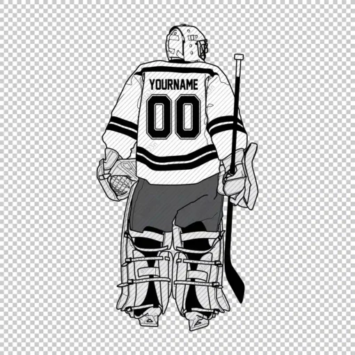 Custom Hockey Goalie Back White Personalized With Name And Number - Digital graphics illustration, line drawing PNG