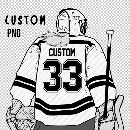 Custom Hockey Goalie Woman Back Personalized With Name And Number - Digital graphics illustration, line drawing PNG