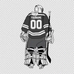 Custom Hockey Goalie Woman Back Black Personalized With Name And Number - Digital graphics illustration, line drawing PNG