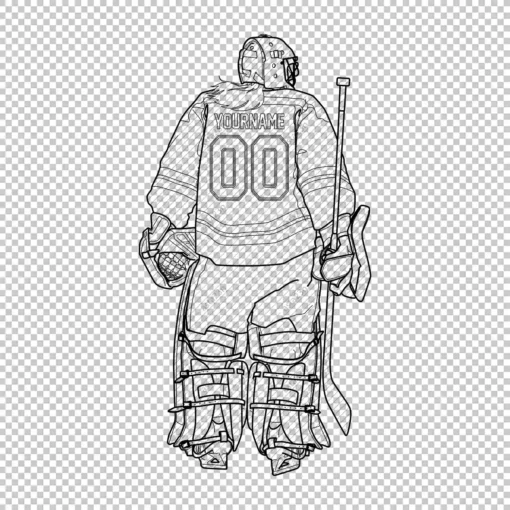 Custom Hockey Goalie Woman Back Line Personalized With Name And Number - Digital graphics illustration, line drawing PNG