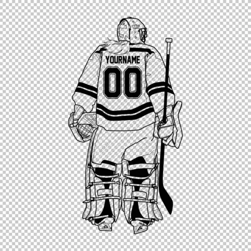 Custom Hockey Goalie Woman Back Outline Clear Personalized With Name And Number - Digital graphics illustration, line drawing PNG