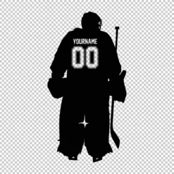 Custom Hockey Goalie Woman Back Silhouette Personalized With Name And Number - Digital graphics illustration, line drawing PNG