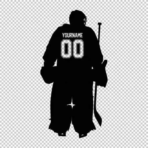 Custom Hockey Goalie Woman Back Silhouette Personalized With Name And Number - Digital graphics illustration, line drawing PNG