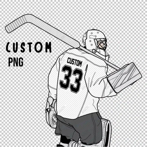 Custom Hockey Goalie 2 Back Personalized With Name And Number - Digital graphics illustration, line drawing PNG