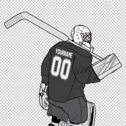 Custom Hockey Goalie 2 Back Name Number Black - Digital graphics illustration, line drawing PNG