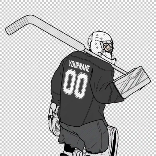 Custom Hockey Goalie 2 Back Name Number Black - Digital graphics illustration, line drawing PNG