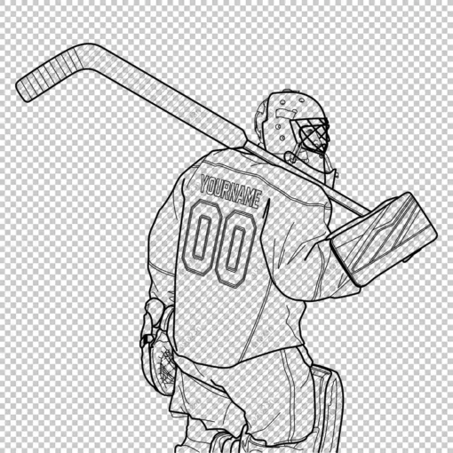 Custom Hockey Goalie 2 Back Name Number Line - Digital graphics illustration, line drawing PNG