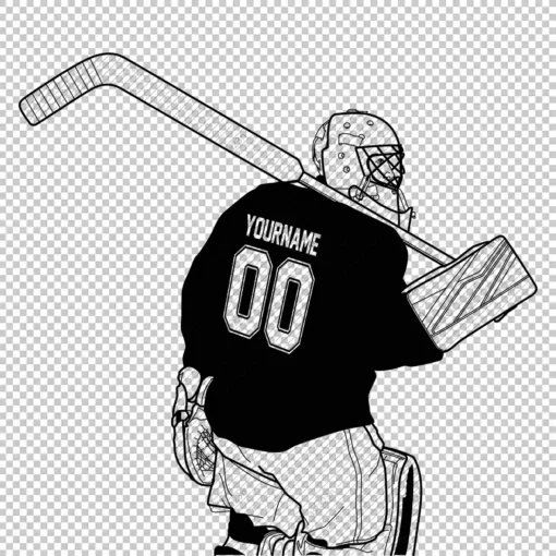 Custom Hockey Goalie 2 Back Name Number Outline Black - Digital graphics illustration, line drawing PNG