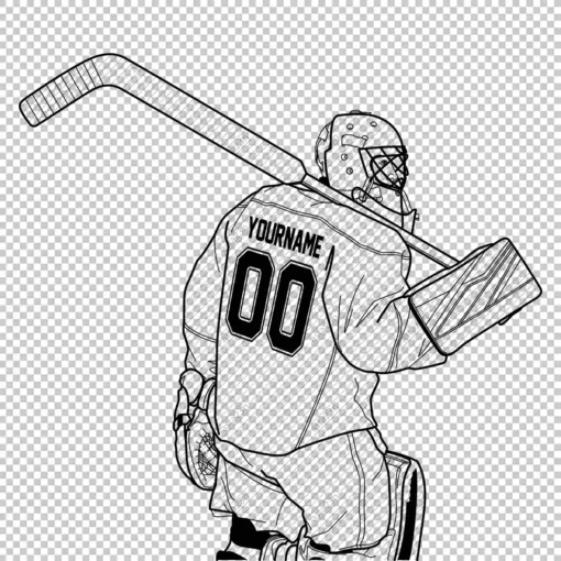 Custom Hockey Goalie 2 Back Name Number Outline Clear - Digital graphics illustration, line drawing PNG