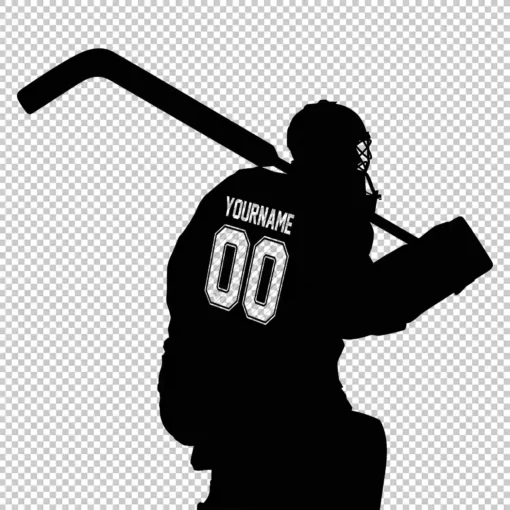 Custom Hockey Goalie 2 Back Name Number Silhouette - Digital graphics illustration, line drawing PNG