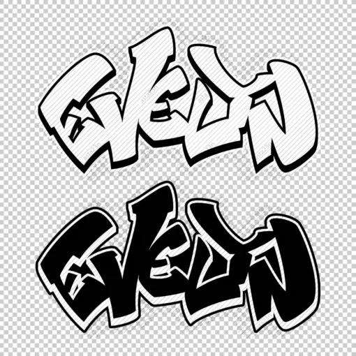 EVELYN Graffiti Name black white - Digital Urban Street Art