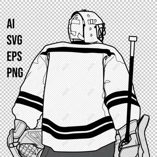 Hockey Goalie Back white vector - Digital graphics illustration, line drawing AI, SVG, EPS, PNG