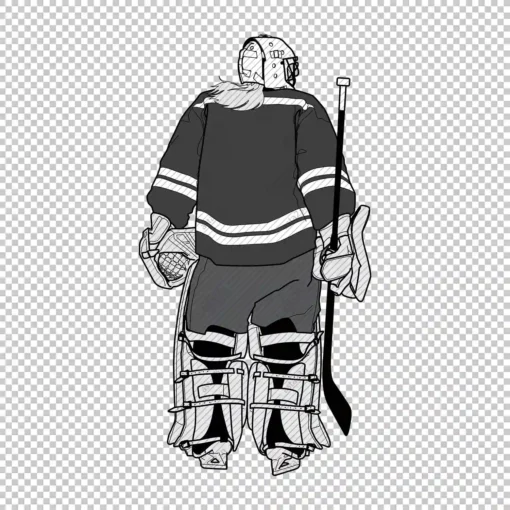 Hockey Goalie Woman Back black - Digital graphics illustration, line drawing AI, SVG, EPS, PNG