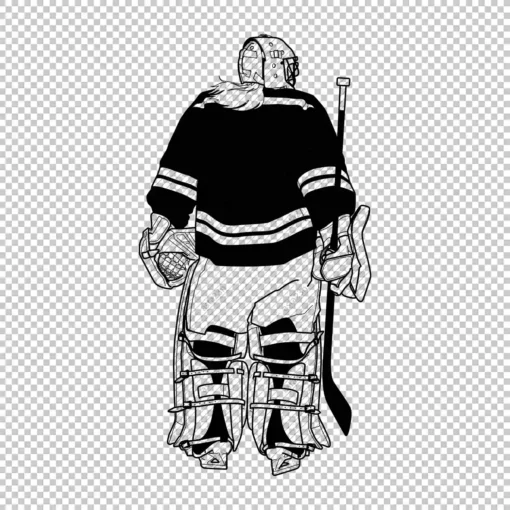 Hockey Goalie Woman Back outline black - Digital graphics illustration, line drawing AI, SVG, EPS, PNG