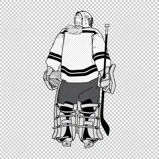 Hockey Goalie Woman Back white - Digital graphics illustration, line drawing AI, SVG, EPS, PNG