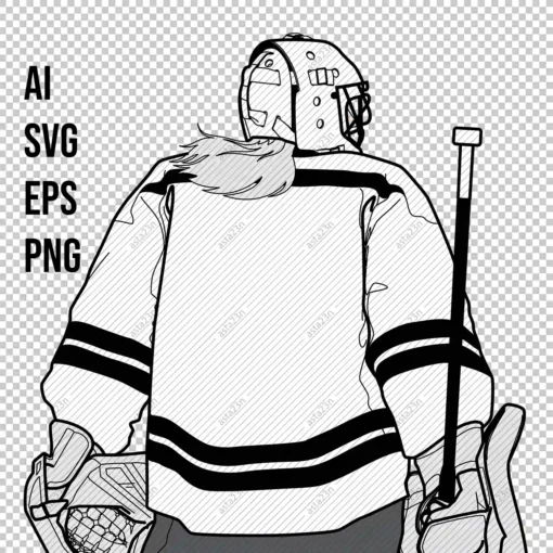 Hockey Goalie Woman Back white vector - Digital graphics illustration, line drawing AI, SVG, EPS, PNG