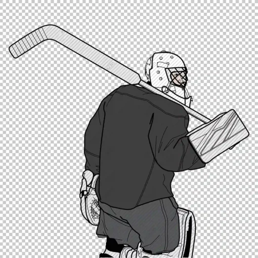 Hockey Goalie 2 Back Black - Digital graphics illustration, line drawing AI, SVG, EPS, PNG