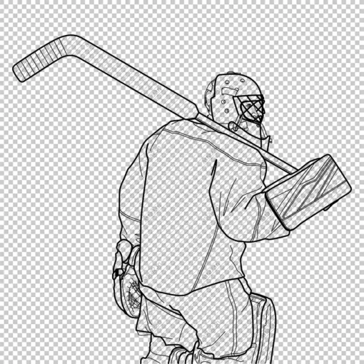 Hockey Goalie 2 Back Line - Digital graphics illustration, line drawing AI, SVG, EPS, PNG