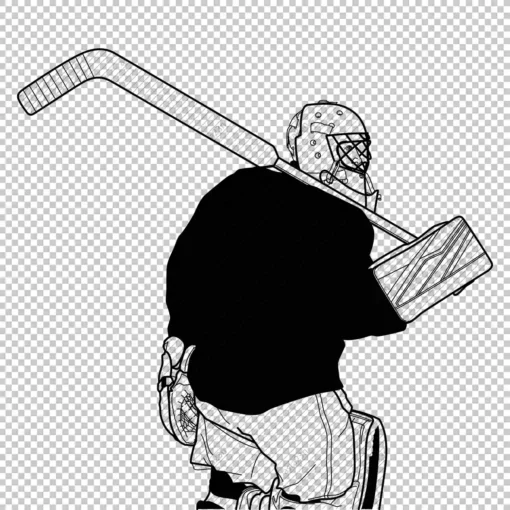 Hockey Goalie 2 Back Outline Black - Digital graphics illustration, line drawing AI, SVG, EPS, PNG