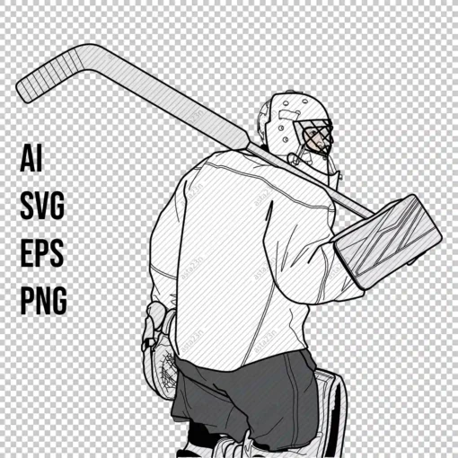 Hockey Goalie 2 Back White Vector - Digital graphics illustration, line drawing AI, SVG, EPS, PNG